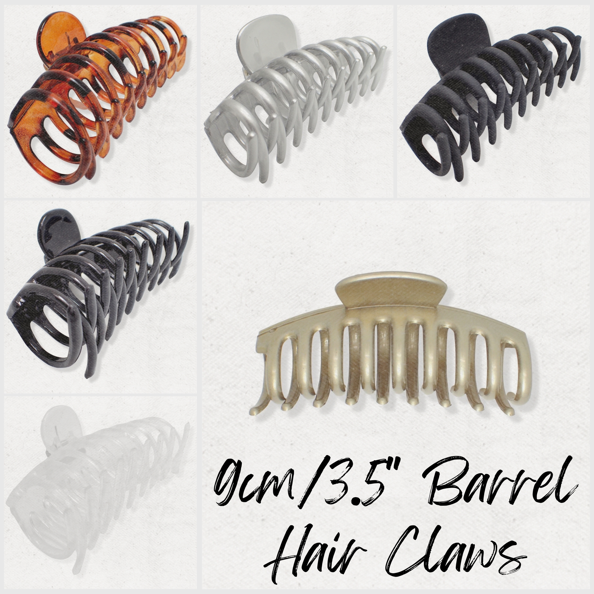 48 Sets of 6 Pieces (288 items) Barrel / Sausage Hair Claw 9cm/3.5