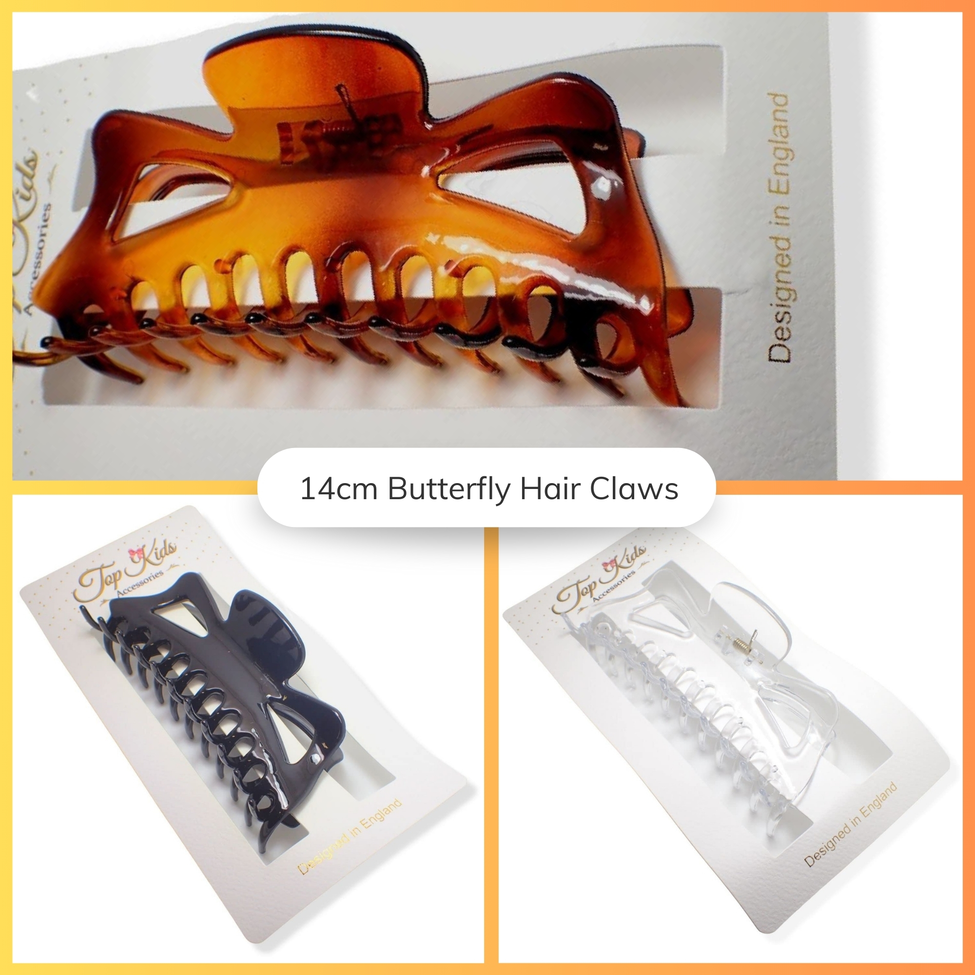 240 Large Hair Claw - 14cm Long - Tort Brown, Clear and Black