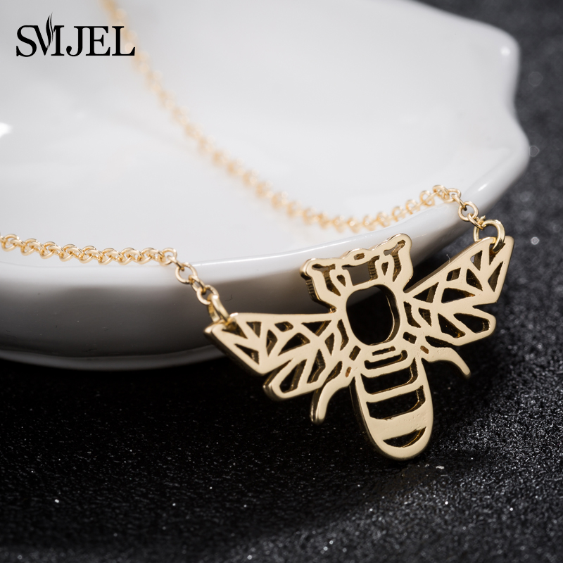 Gold Origami style Geometric Bee Necklace