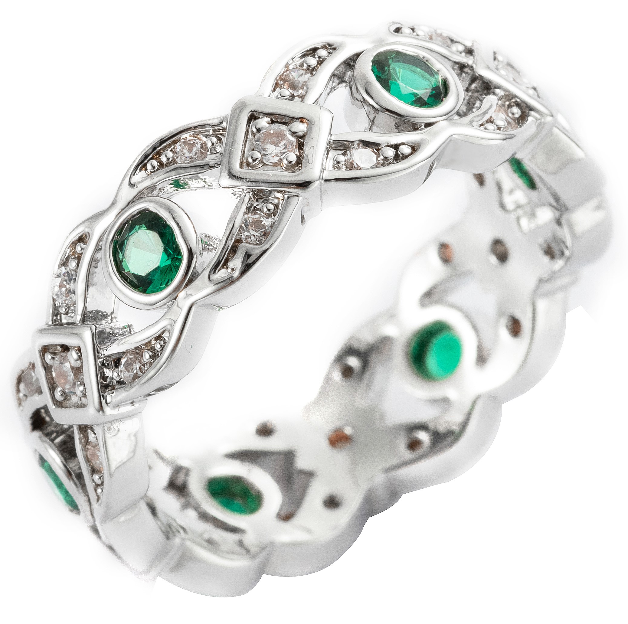 Rings - Green & Clear CZ Ring - size P - Joblot 20