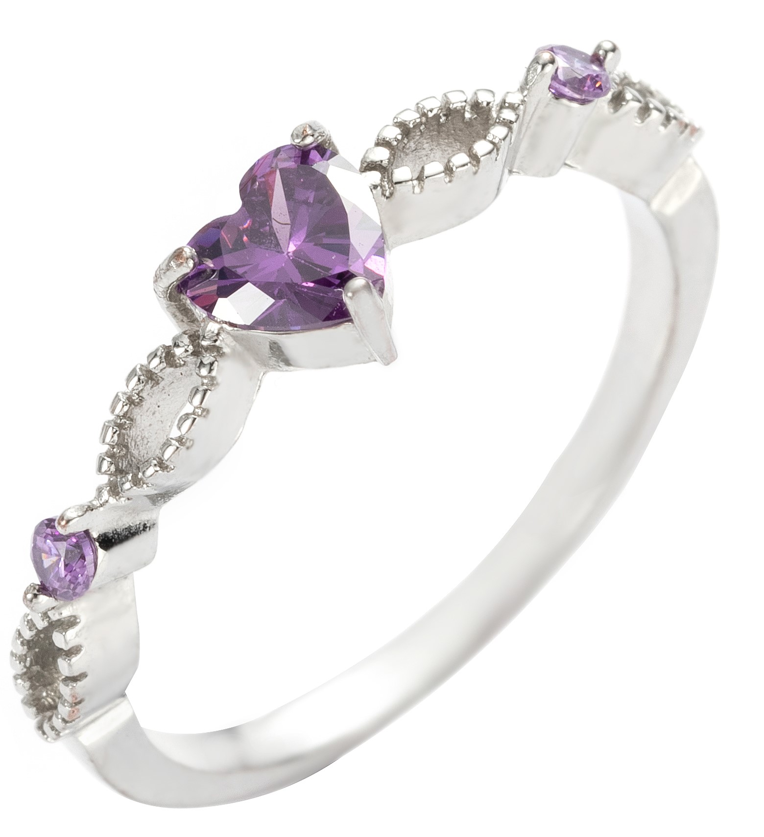 Rings - Purple heart CZ silver colour Ring - Joblot 15