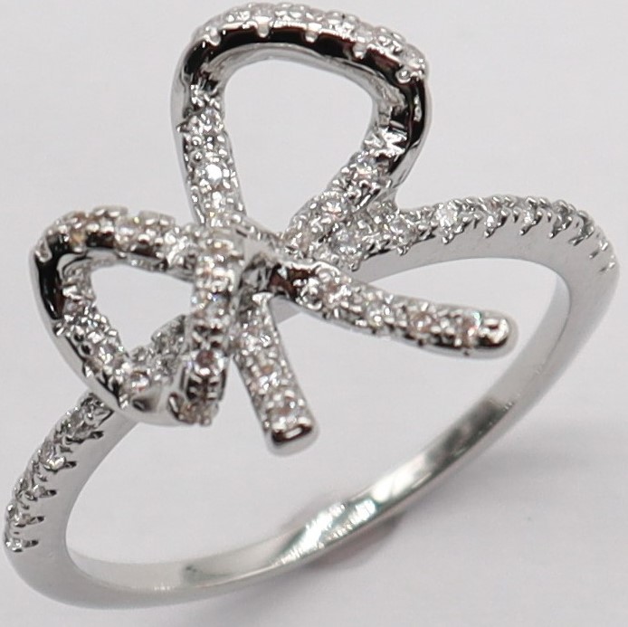 Rings - Silver Colour Bow & Clear CZ Rings - Joblot 20