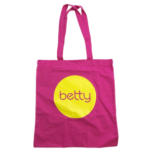 One Off Job Lot of 175 Betty Pink with Yellow Logo Tote Bags