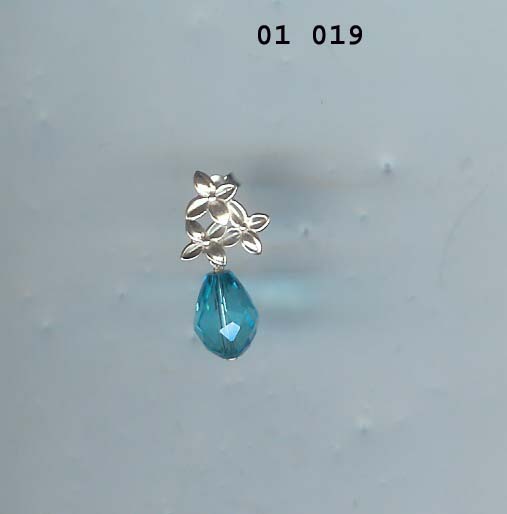 Earrings - Silver flower top earrings with blue glass teardrop - Job lot 34