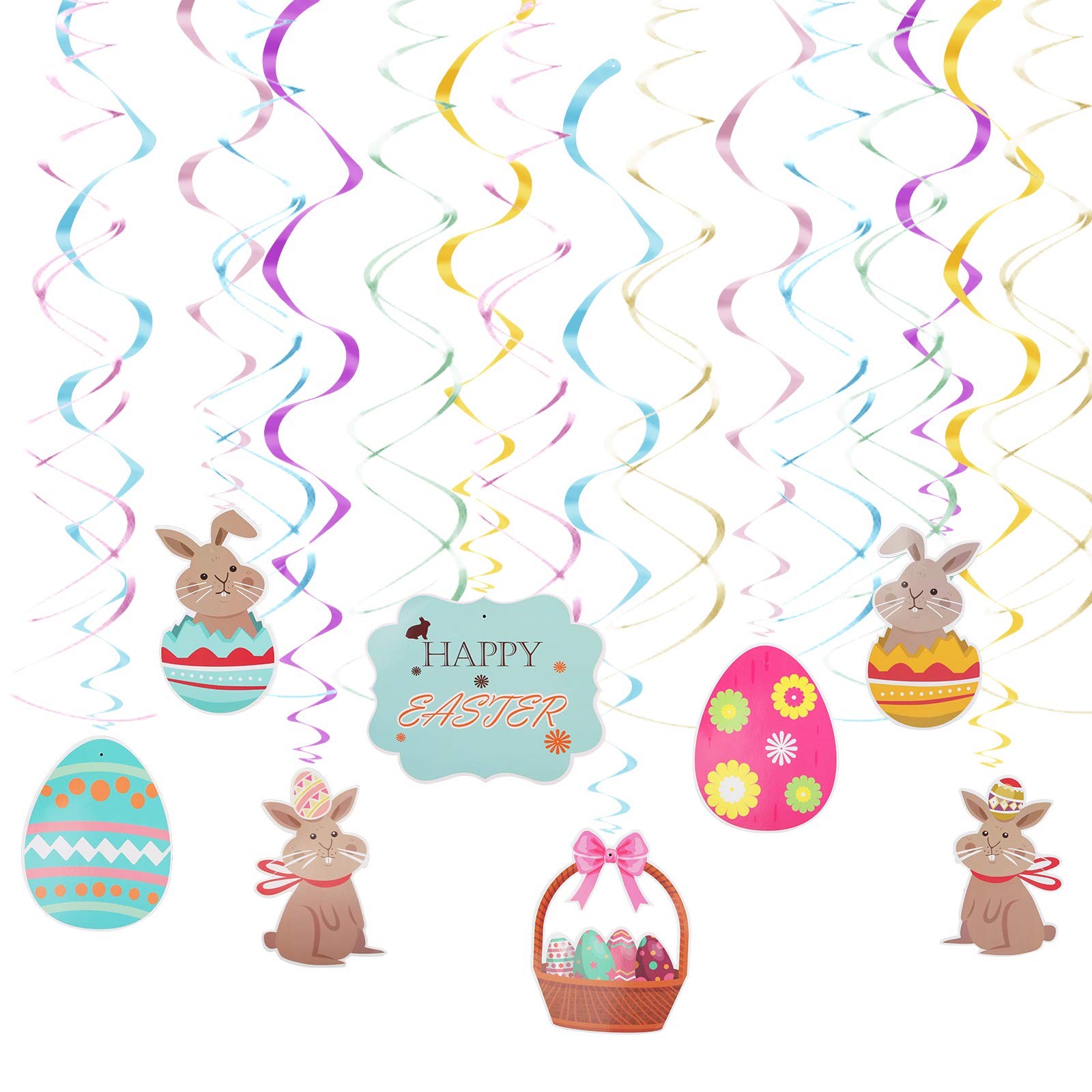 20 x LOPOTIN 24Pcs Easter Hanging Swirl Decorations Happy Easter Banner Ceiling Swirl Decoration Easter Bunny Rabbit Egg