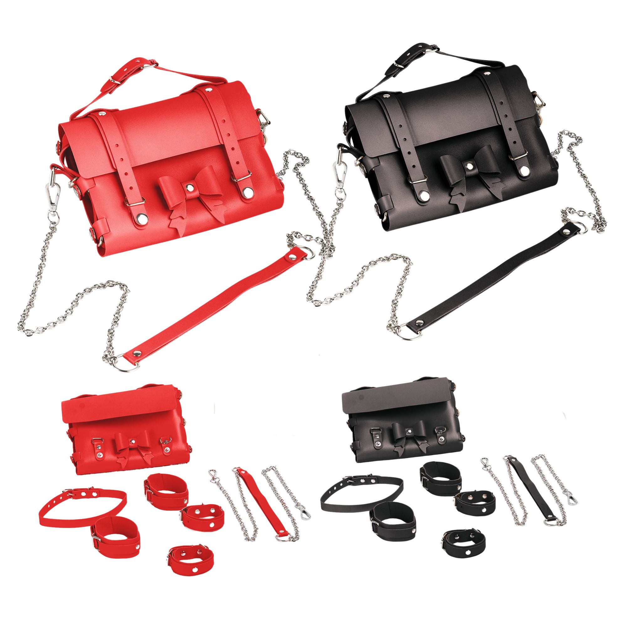 10pcs-Bondage Transform Set Crossbody Shoulder Bag Detachable Handcuffs Ankle Straps Collar Body Restraint BDSM - Random|GCSM040-Black/Red|UK SELLER