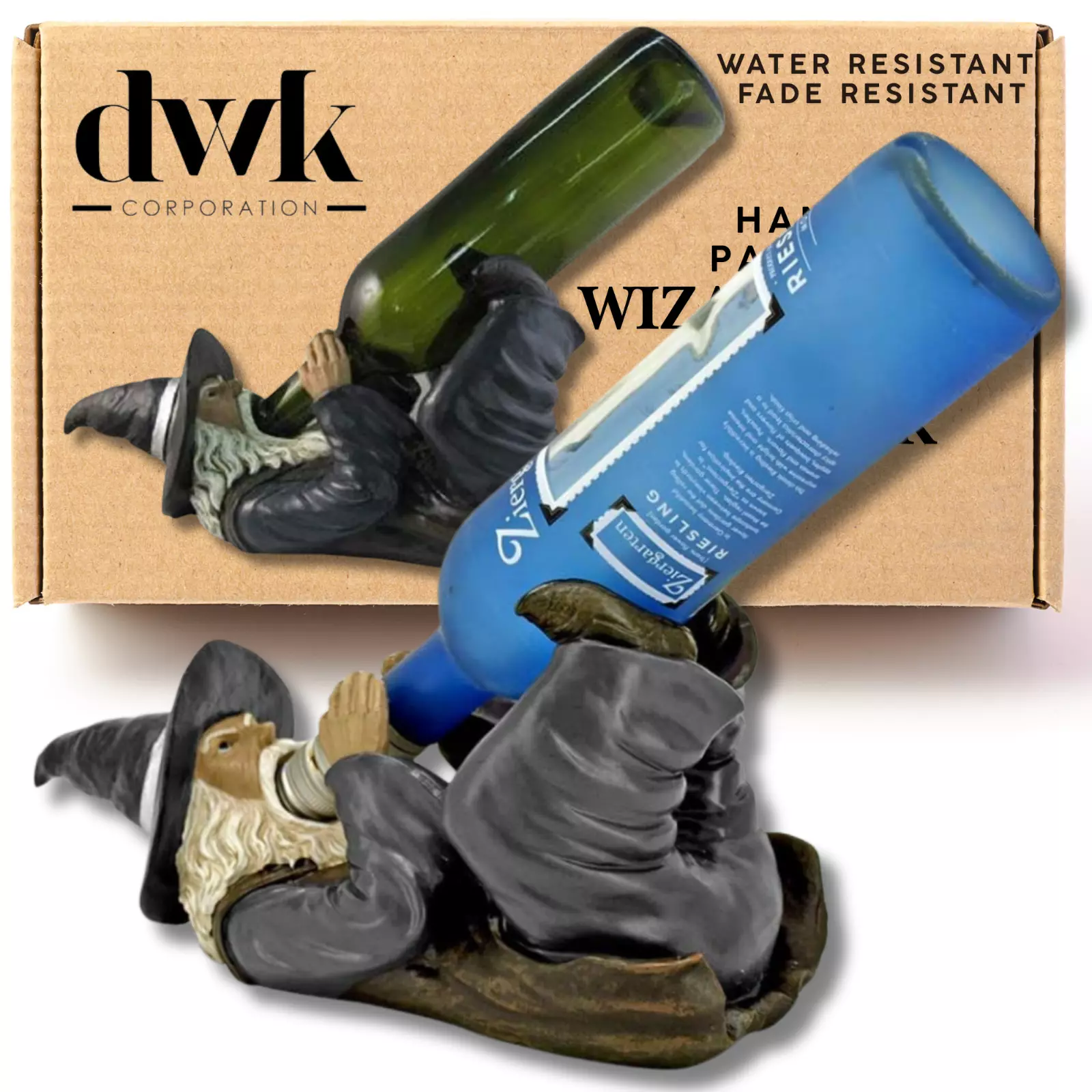 Drunken Wizard Wine Bottle Holder Novelty Resin Single Bottle Fantasy Guzzler
