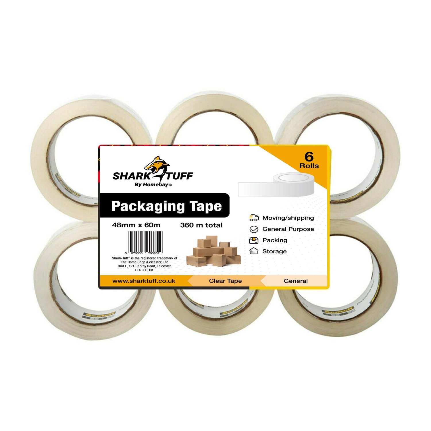 Clear Packing Tape 48mm x 60 Meters Jumbo Rolls -  Pack of 6 - 45 micron strong heavy duty