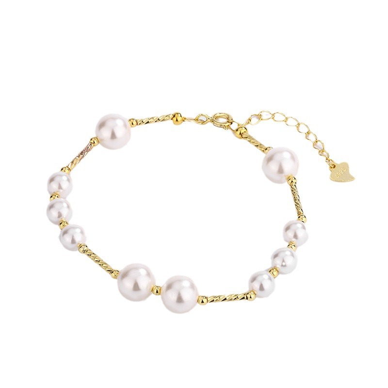 10pcs-S925 Sterling Silver Classic Pearl Station 14K Gold Plated Bracelet|GCJSB156|UK SELLER