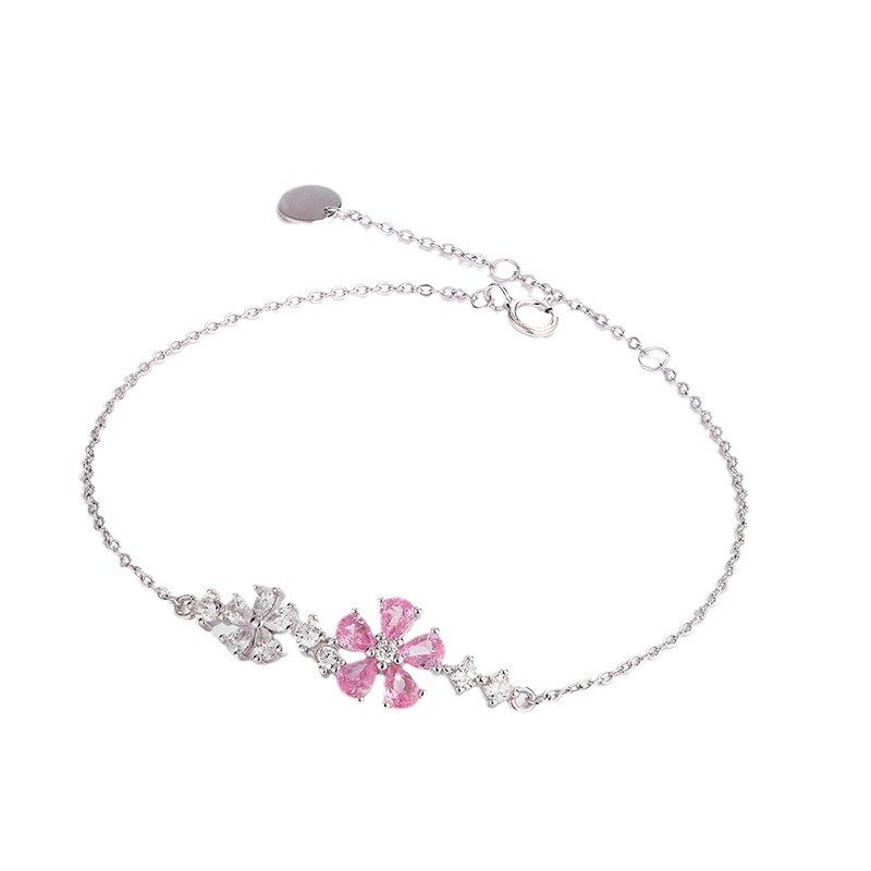 10pcs-S925 Sterling Silver Pink & White Flower Cubic Zirconia Bracelet|GCJSB152|UK SELLER