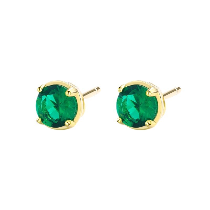 10 Pairs - S925 Sterling Silver Emerald CZ Stud Earrings 14K Yellow Gold Plated|GCJSE142|UK SELLER