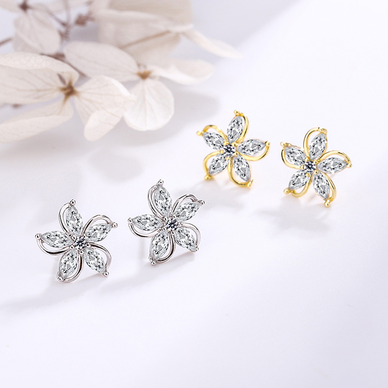 20 Pairs - S925 Sterling Silver Marquise Flower Studs C/Z Stud Earrings|GCJSE128|UK SELLER