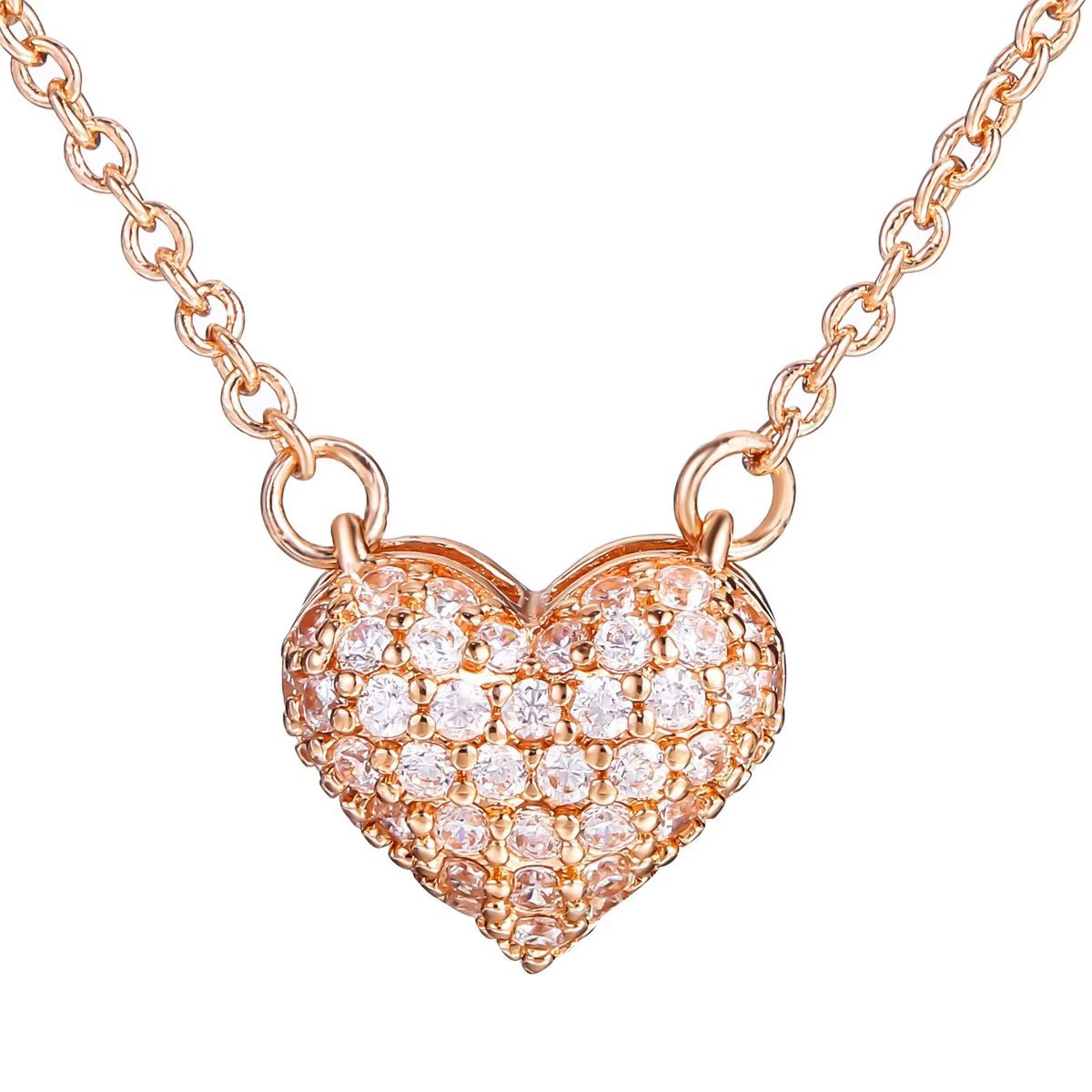 10pcs - S925 Sterling Silver Pave Heart Rose Gold Plated C/Z Pendant Necklace|GCJSN102|UK SELLER