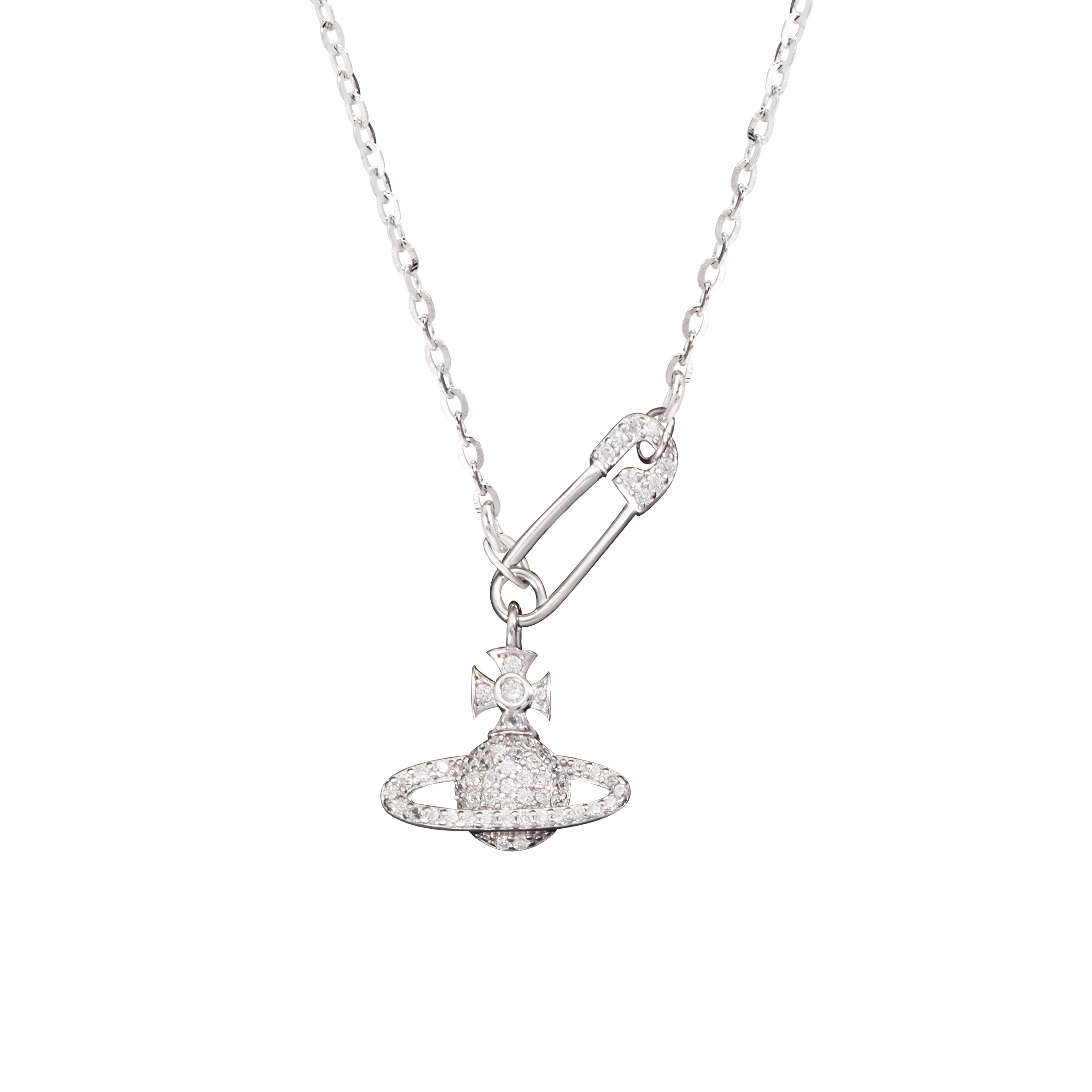 10pcs - S925 Sterling Silver Vivienne Westwood Inspired  Diamante Pin Orb C/Z Pendant Necklace|GCJSN100|UK SELLER