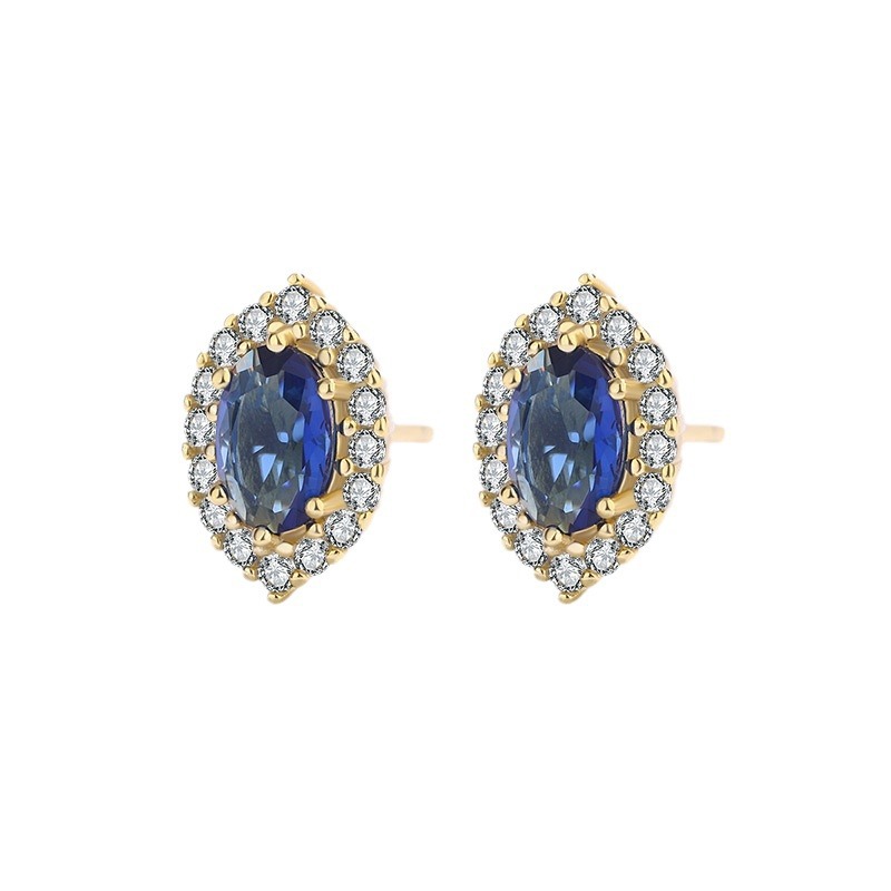 10 Pairs - S925 Sterling Silver Regal Blue C/Z 14K Yellow Gold Plated Stud Earrings|GCJSE126|UK SELLER