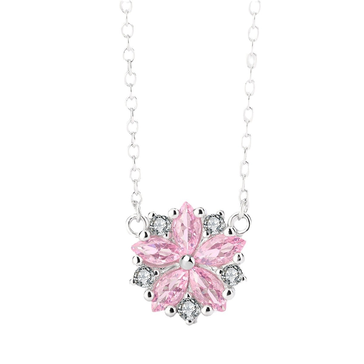 10pcs - S925 Sterling Silver Daisy Pink C/Z Round Pendant Necklace|GCJSN066|UK SELLER