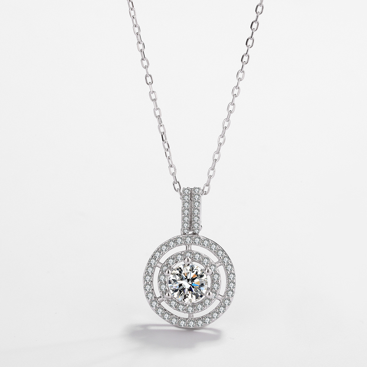 10pcs - S925 Sterling Silver Halo Round C/Z Pendant Necklace|GCJSN063|UK SELLER
