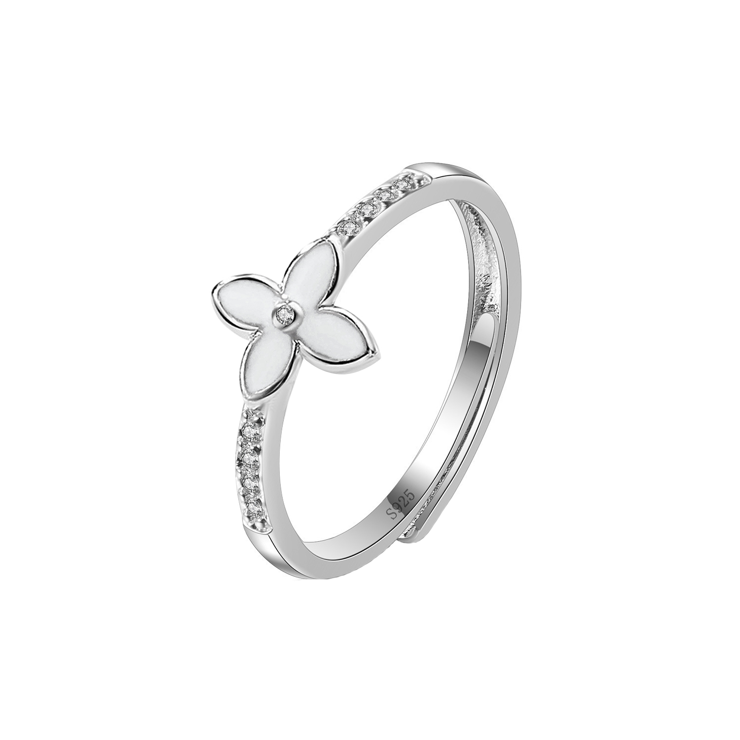 10pcs - S925 Sterling Silver Clover Four Leaf C/Z Open Adjustable Ring|GCJSR056|UK SELLER