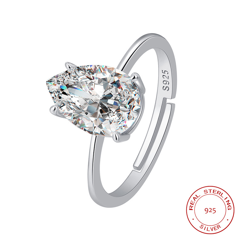 10pcs - S925 Sterling Silver Pear Cut Solitaire C/Z Open Adjustable Ring|GCJSR048|UK SELLER
