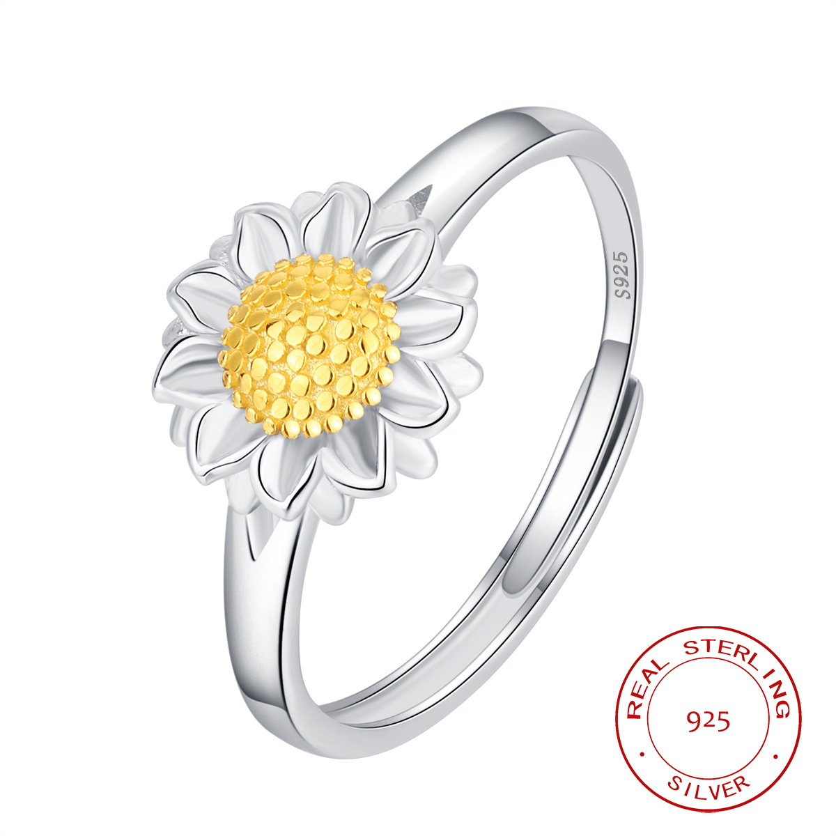 10pcs - S925 Sterling Silver Two-Tone Daisy Open Adjustable Ring|GCJSR045|UK SELLER