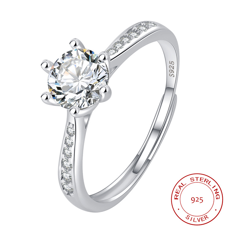 10pcs - S925 Sterling Silver Solitaire C/Z 7mm Open Adjustable Ring|GCJSR043|UK SELLER