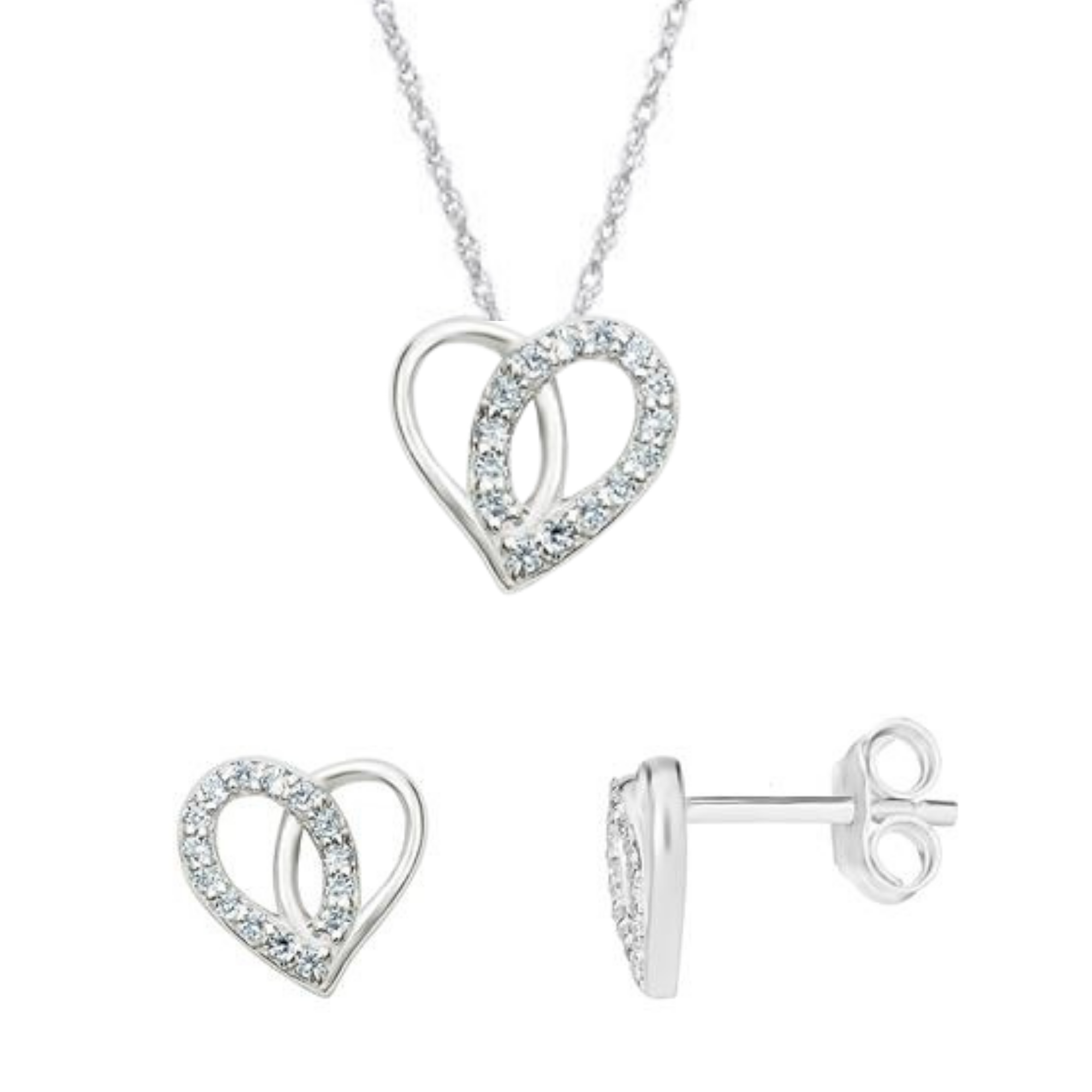 5 Sets - S925 Sterling Silver C/Z Heart Pendant Necklace and Stud Earring Set|GCSN060D+GCSE523B|UK SELLER