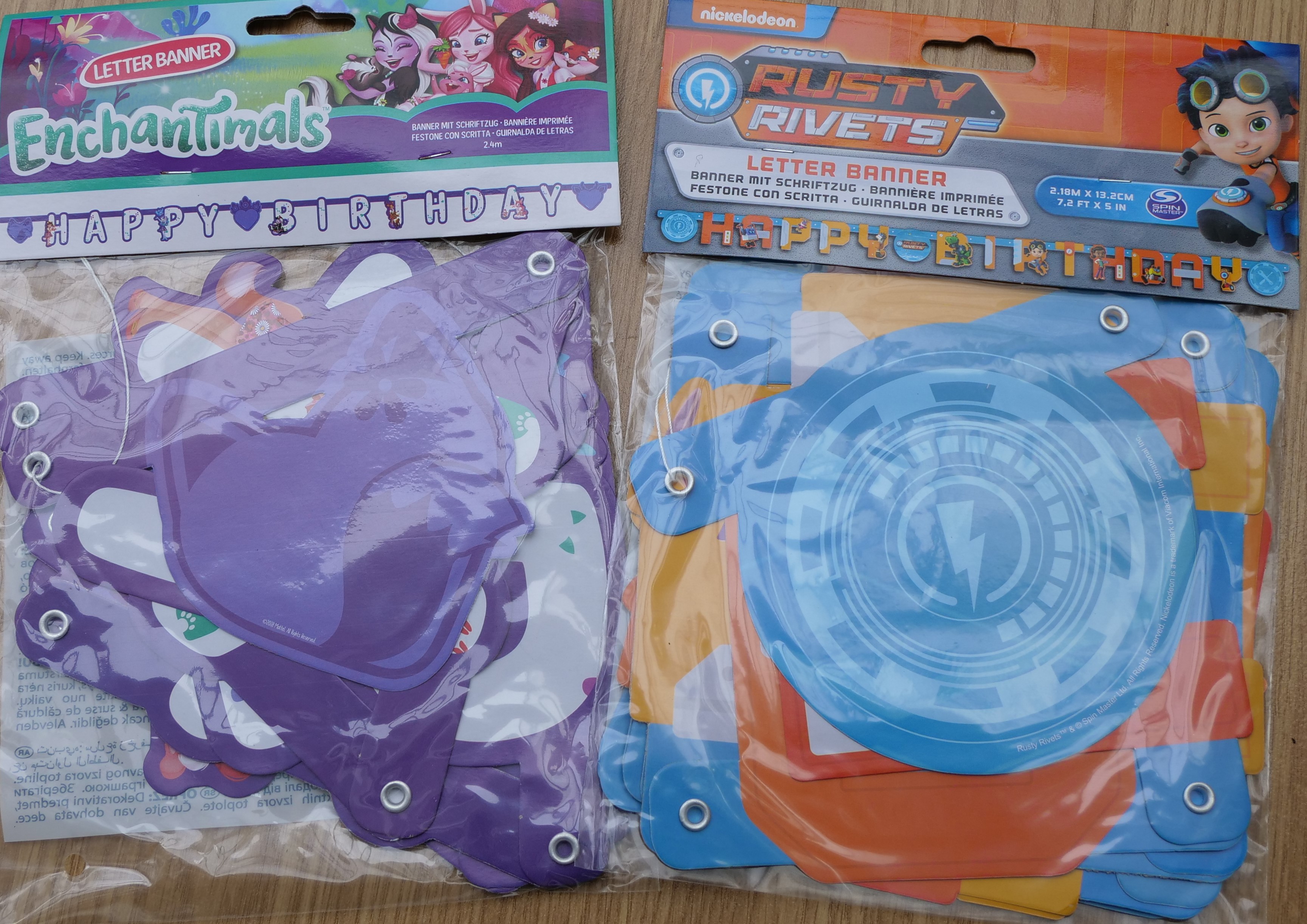 210 x Kids Happy Birthday Banners. Nickelodeon Enchantimals / Rusty rivets RRP £873.90