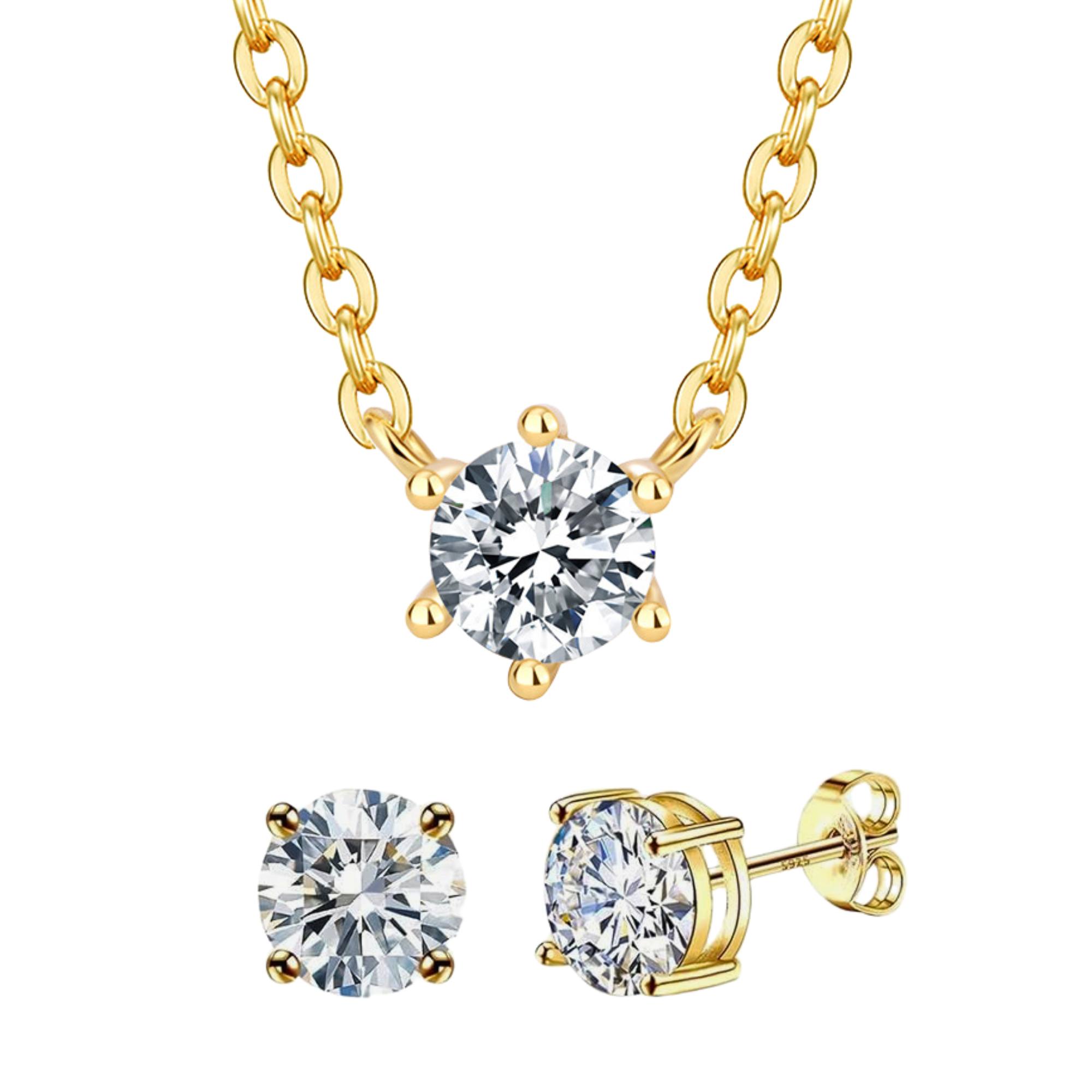20pcs (10 Sets) - S925 Sterling Silver Solitaire 14K Gold Plated Pendant Necklace and Stud Earrings Set|GCJSN083+GCJSE083|UK SELLER