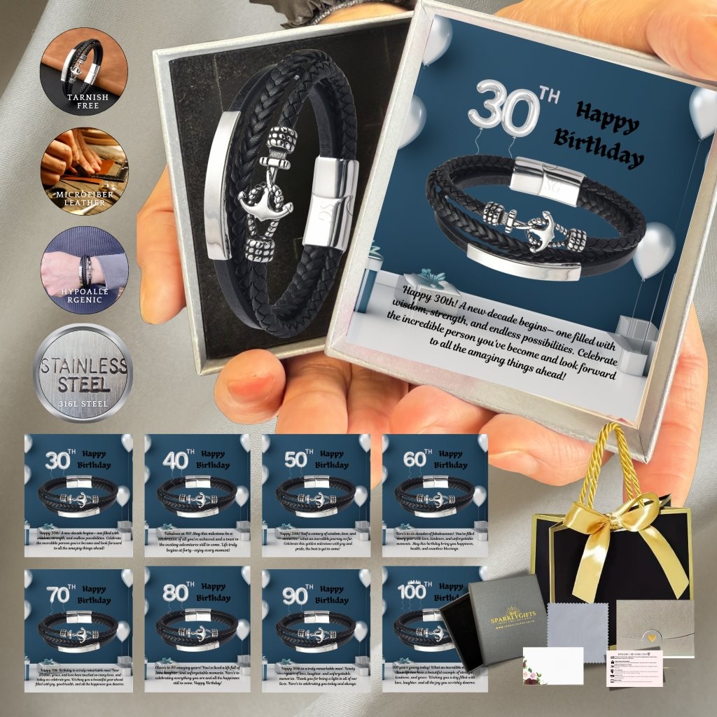 10 Sets-Anchor Bracelet for Him 30th 40th 50th 60th 70th 80th 90th 100th Birthday Personalised Message|GCJ454-Birthday|UK SELLER