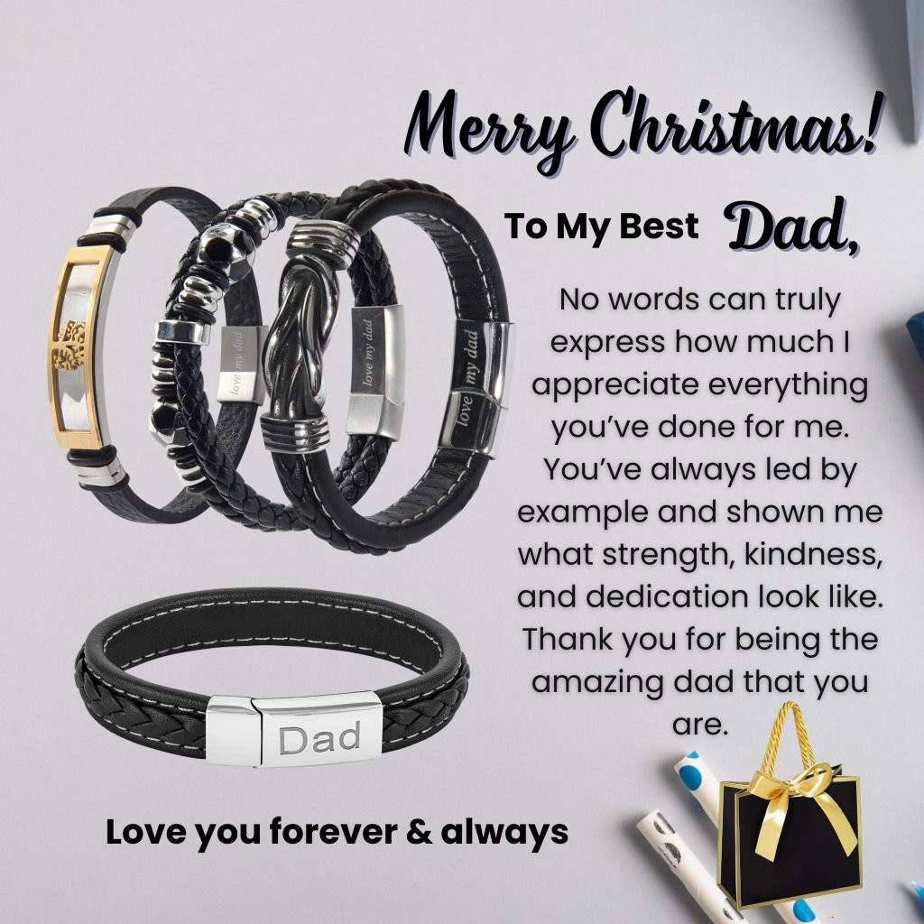 20 Sets-Dad Bracelet Leather Engraved Love My Dad with Christmas Message|GCJ043,GCJ447,GCJ449,GCJ450-Dad Christmas|UK SELLER