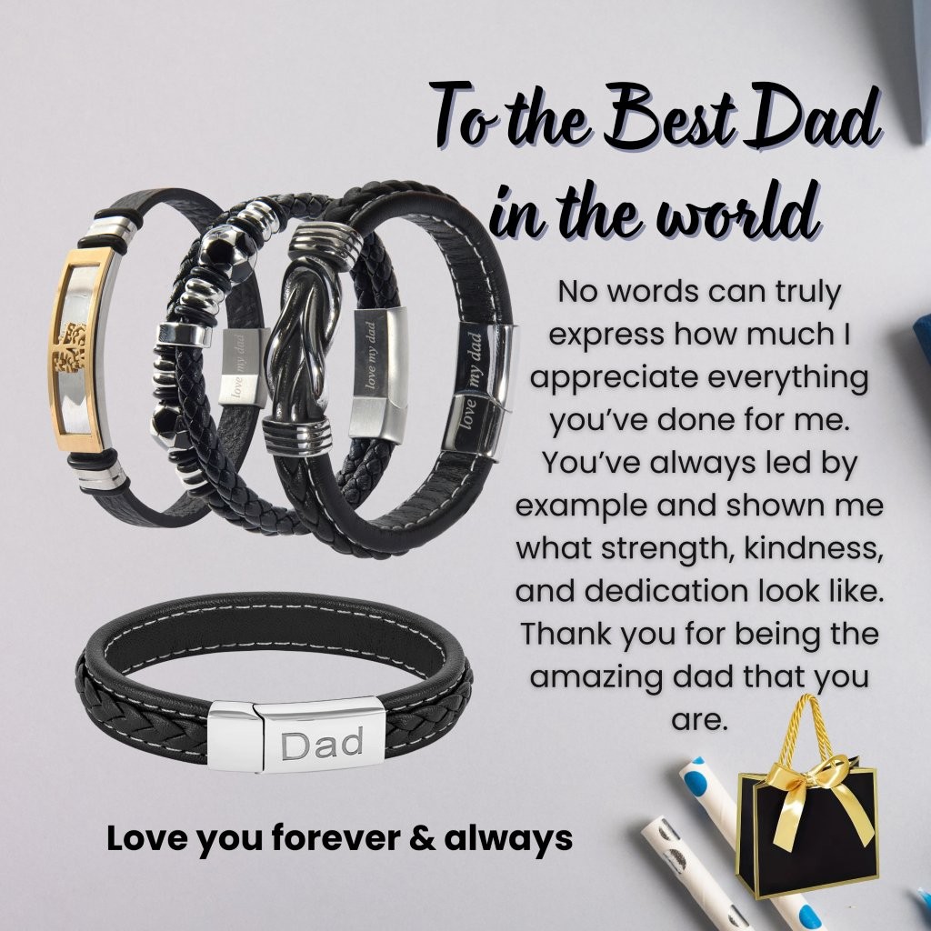 20 Sets-Dad Bracelet Leather Engraved Love My Dad with Best Dad Message|GCJ043,GCJ447,GCJ449,GCJ450-Best Dad|UK SELLER