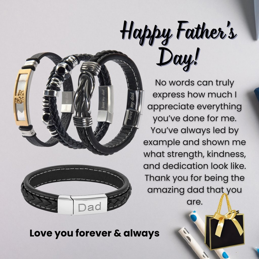 20 Sets-Happy Birhtday Dad Bracelet Leather Engraved Love My Dad Message - a ready to go gift set-4 Styles|GCJ043,GCJ447,GCJ449,GCJ450-Father's Day|UK