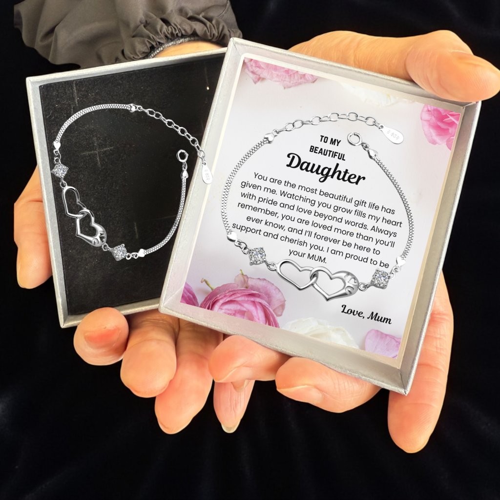 20 Sets-Double Heart Bracelet To My Daughter Granddaughter in Law Personalised Message|GCJ244-Daughter/Granddaughter/Daughter-in-Law MSG|UK SELLER