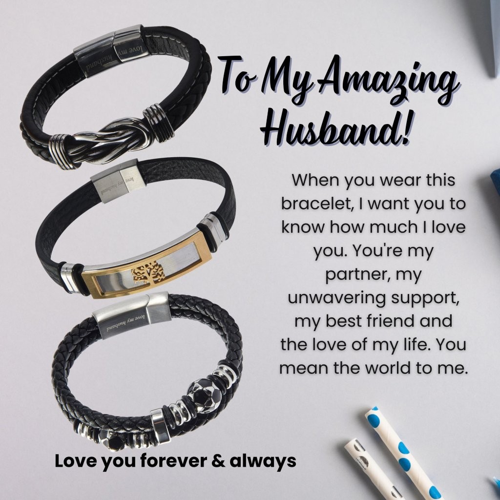 12 Sets-Gifts for Husband Infinity Bracelet Leather Engraved Personalised Message Gift Set|GCJ447GCJ449GCJ450-Husband-Amazing MSG|UK SELLER