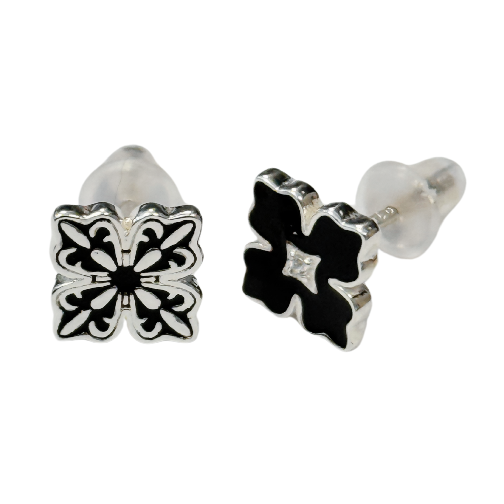 10 Pairs-Sterling Silver Apotie Black Cléo Blossom Clover Stud Earrings S925 Hallmark|GCJSE058|UK SELLER