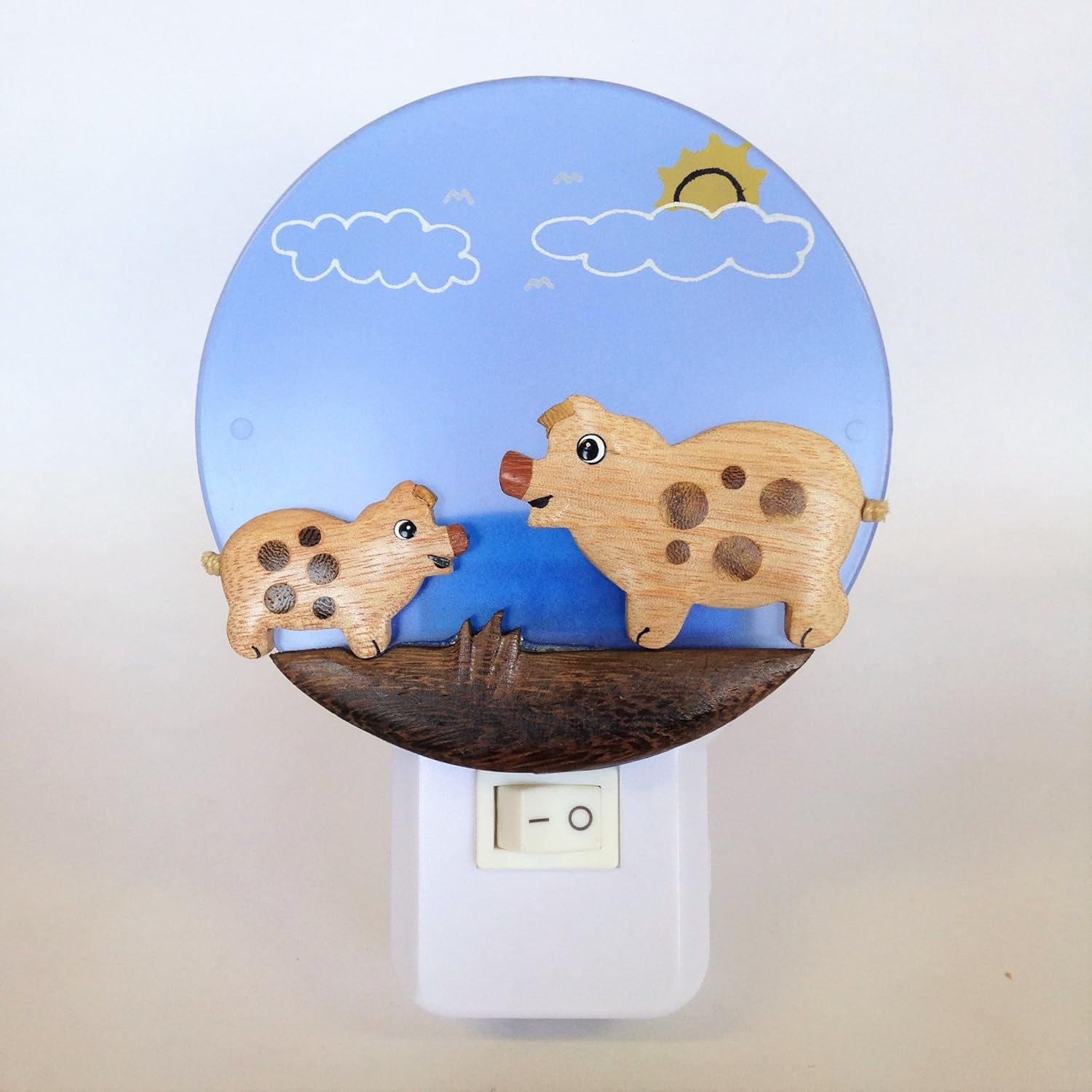 10 x Hand Made wood Dim Night Lights 1w Piglets Pig Mother & Baby Design