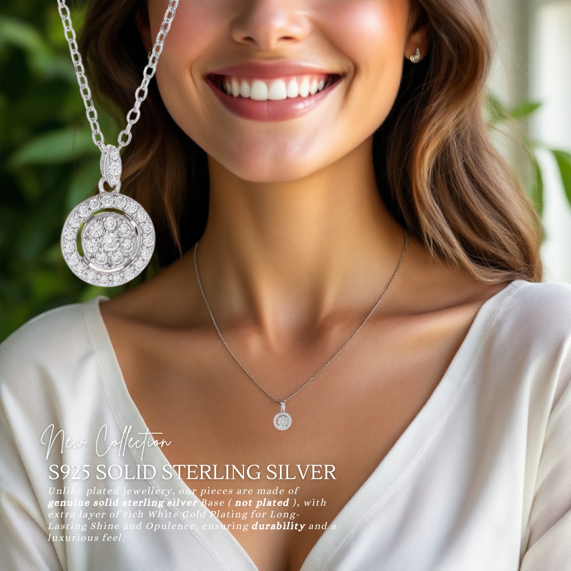 10pcs-Sterling Silver Halo Sparkle C/Z Pendant Necklace S925 Hallmark|GCJSN062|UK SELLER