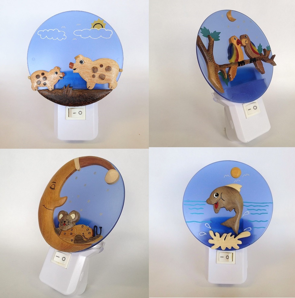 40 x Hand Made Wood Dim Night Lights 1w Mixed Designs Picked At Random