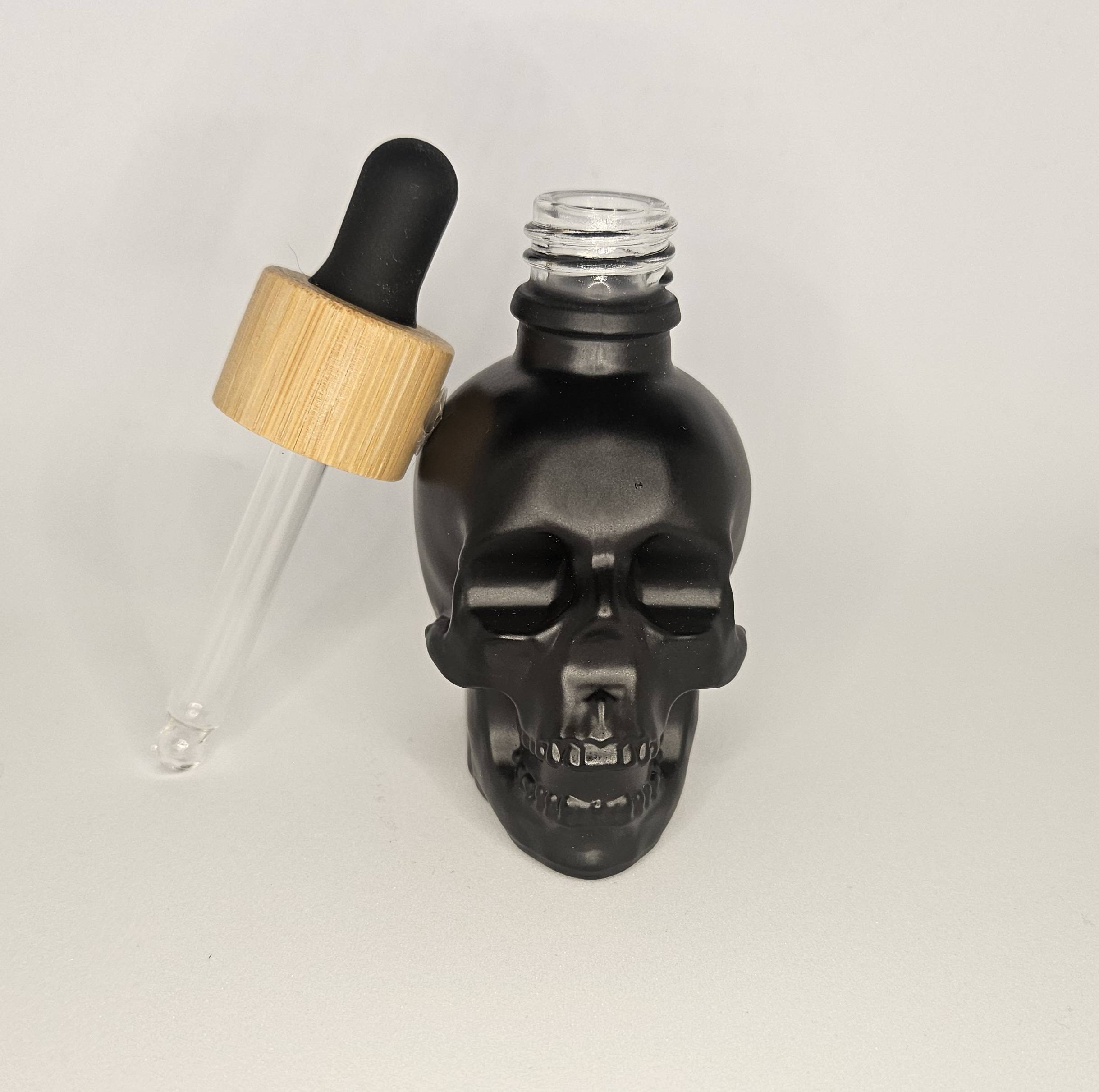 128 x Black Glass Skull Droppers 30ml 1oz NEW perfume, aromatherapy, beard oils