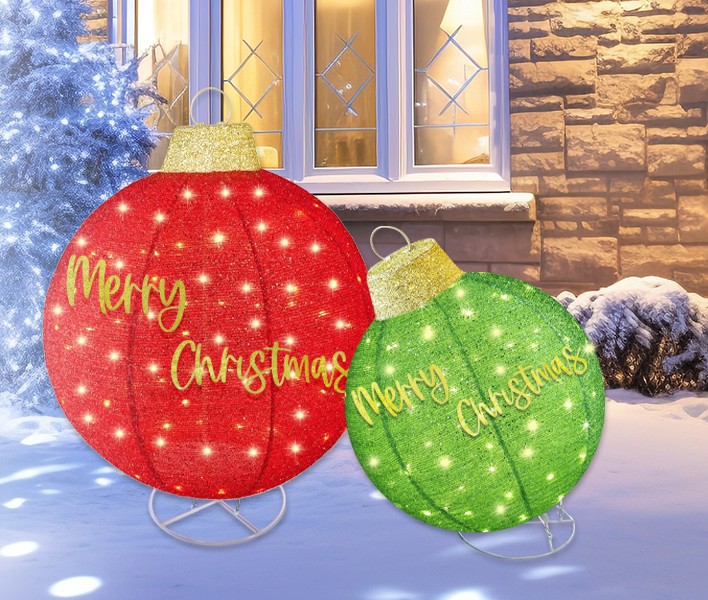 Pallet of 19x 2pc Lighted Pop-Up Outdoor Christmas Ornament Set XMAS Decorations with 200 LED Lights, 8 Lighting Modes,  - Red/Green