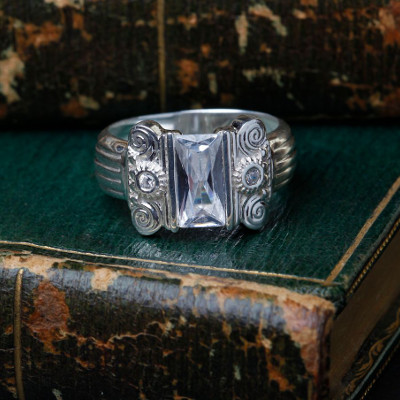 Silver Oblong Column Shoulders ring with CZ Stones - Joblot of 15