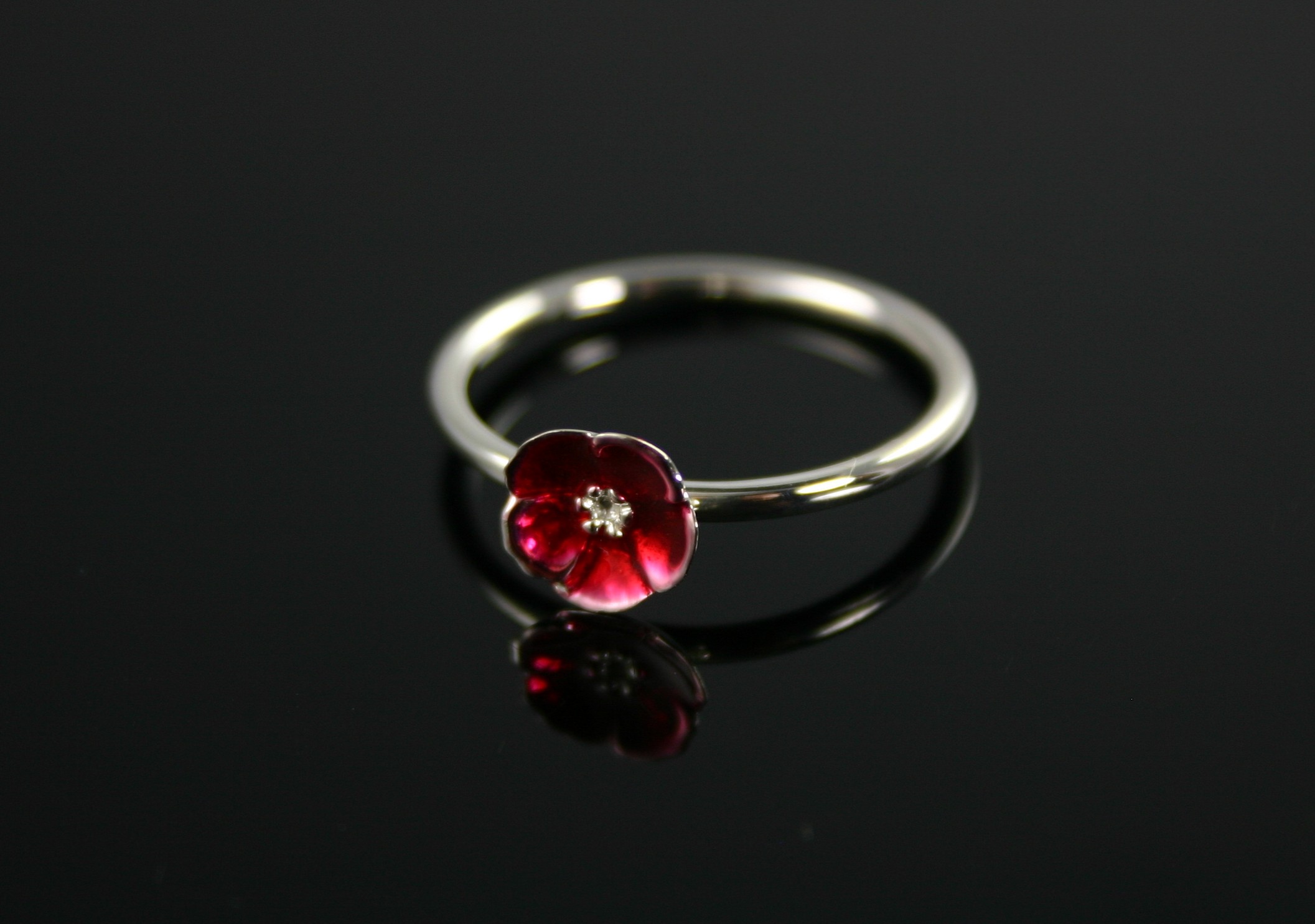 Sterling Silver & Red Enamel Poppy ring - Joblot of 44