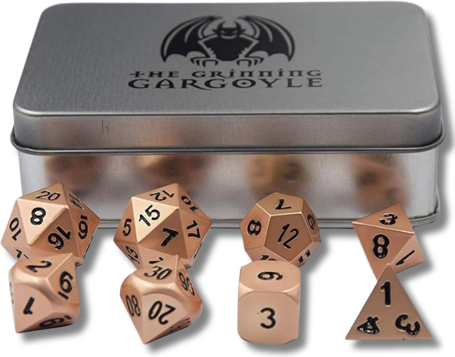 Metal Polyhedral Dice Set with Case - Copper 