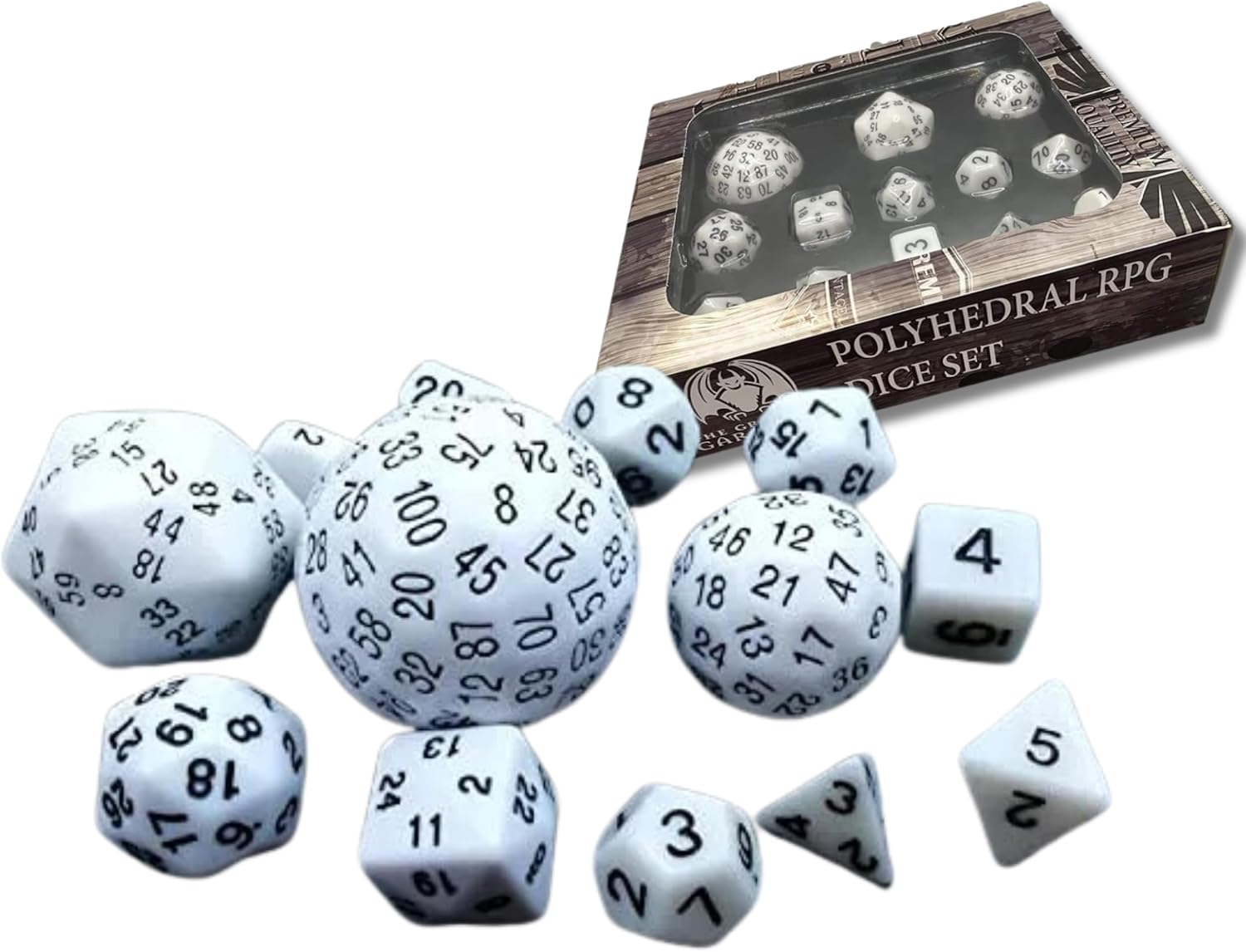 36x Polyhedral White 13 Piece DND Dice Set - Dungeons And Dragons D&D 100 Sided Dice D100