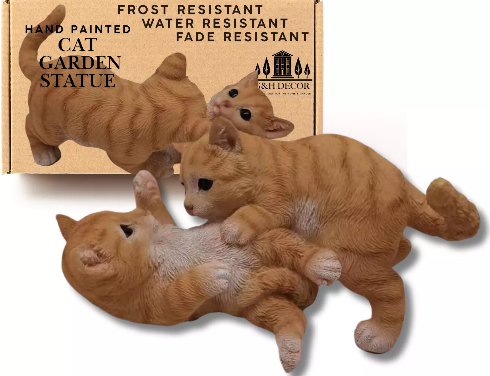 Realistic Ginger Cats Garden Decoration Kitten Resin Ornament Vivid Cat Gift