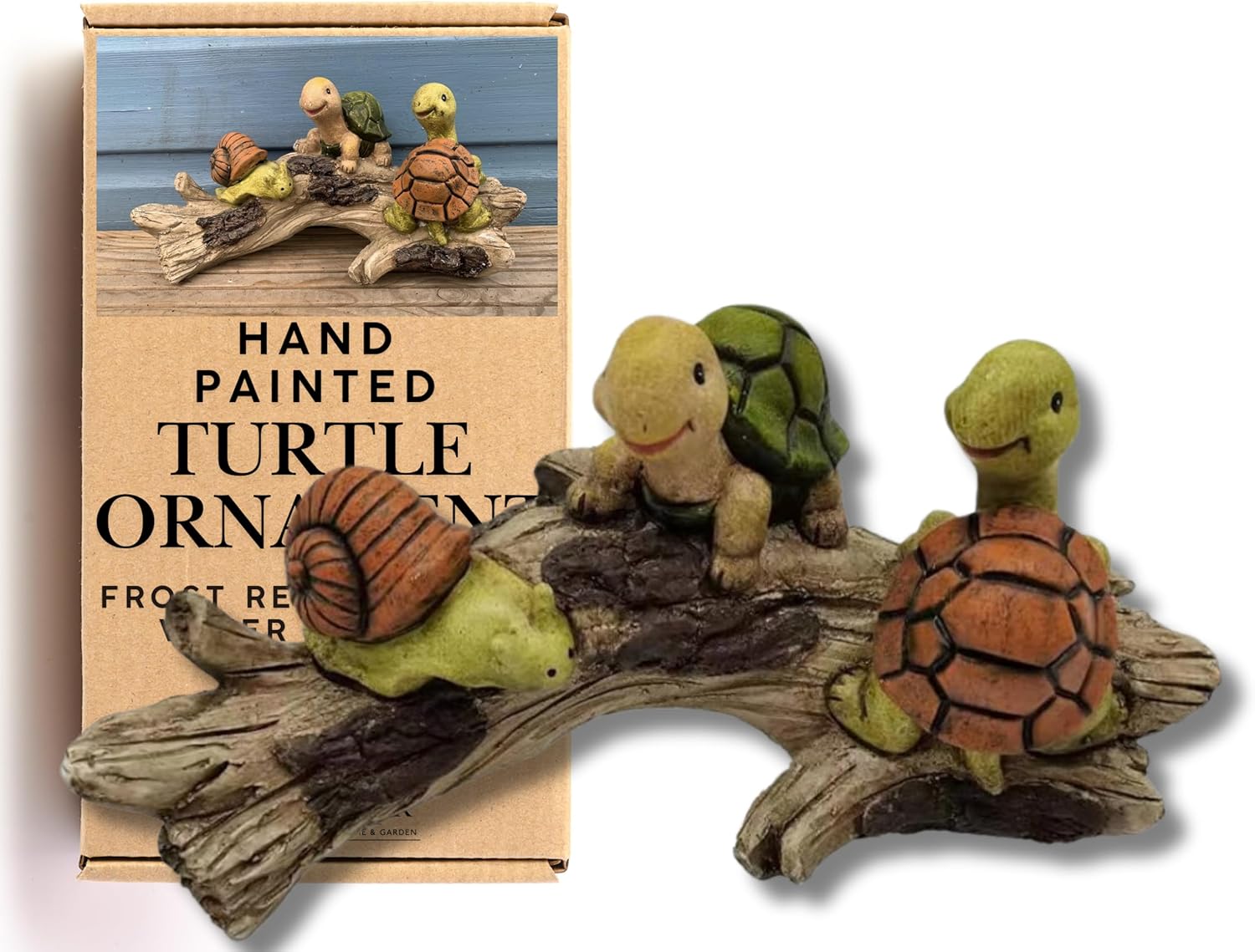 Turtle Garden Ornaments Outdoor - Gardening Gifts - Hand-Painted Resin, Frost & Fade Resistant Statue