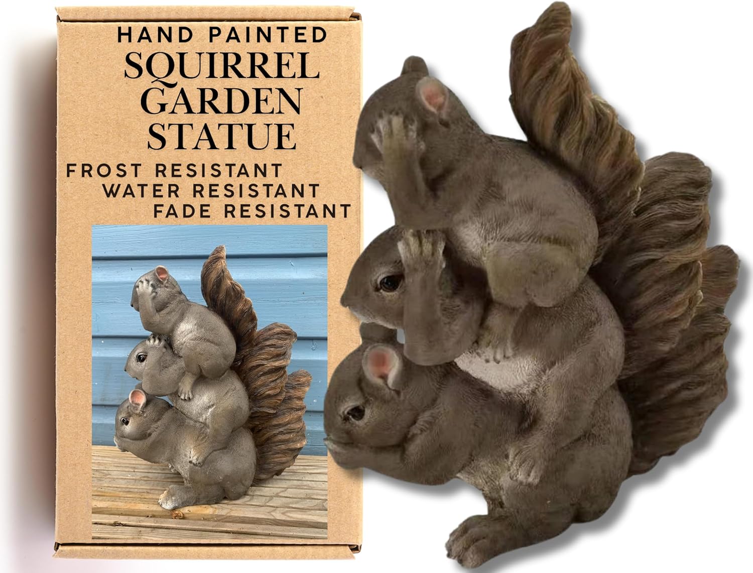 Realistic 30cm Squirrel Garden Ornaments Outdoor - Hand Painted Woodland Animals Decor - Intricate Detail Suitable for Indoor or Outdoor Use