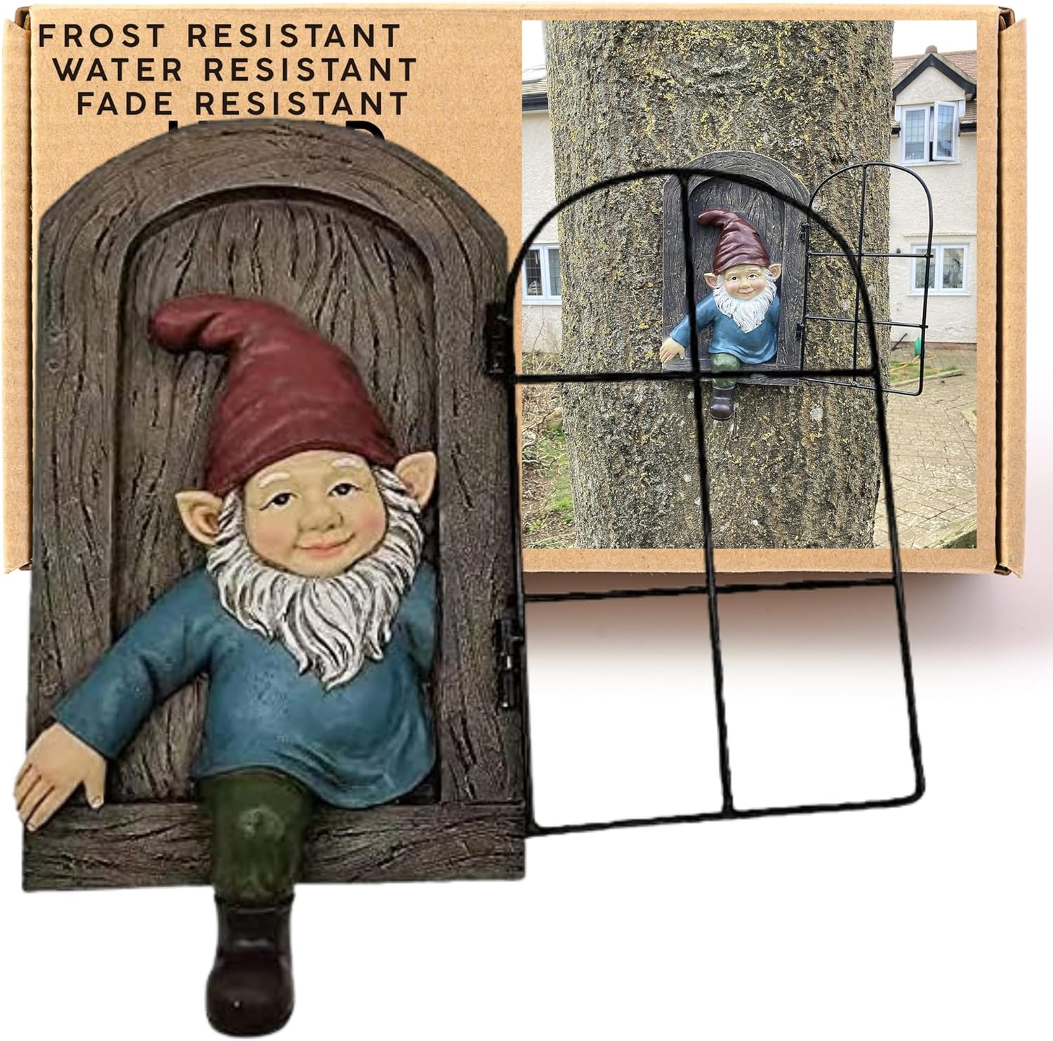29cm Tree Gnome Exiting Door - Gnomes Fairy Door - Suitable for Indoor or Outdoor Use - Frost and Fade Resistant Garden Tree Ornaments