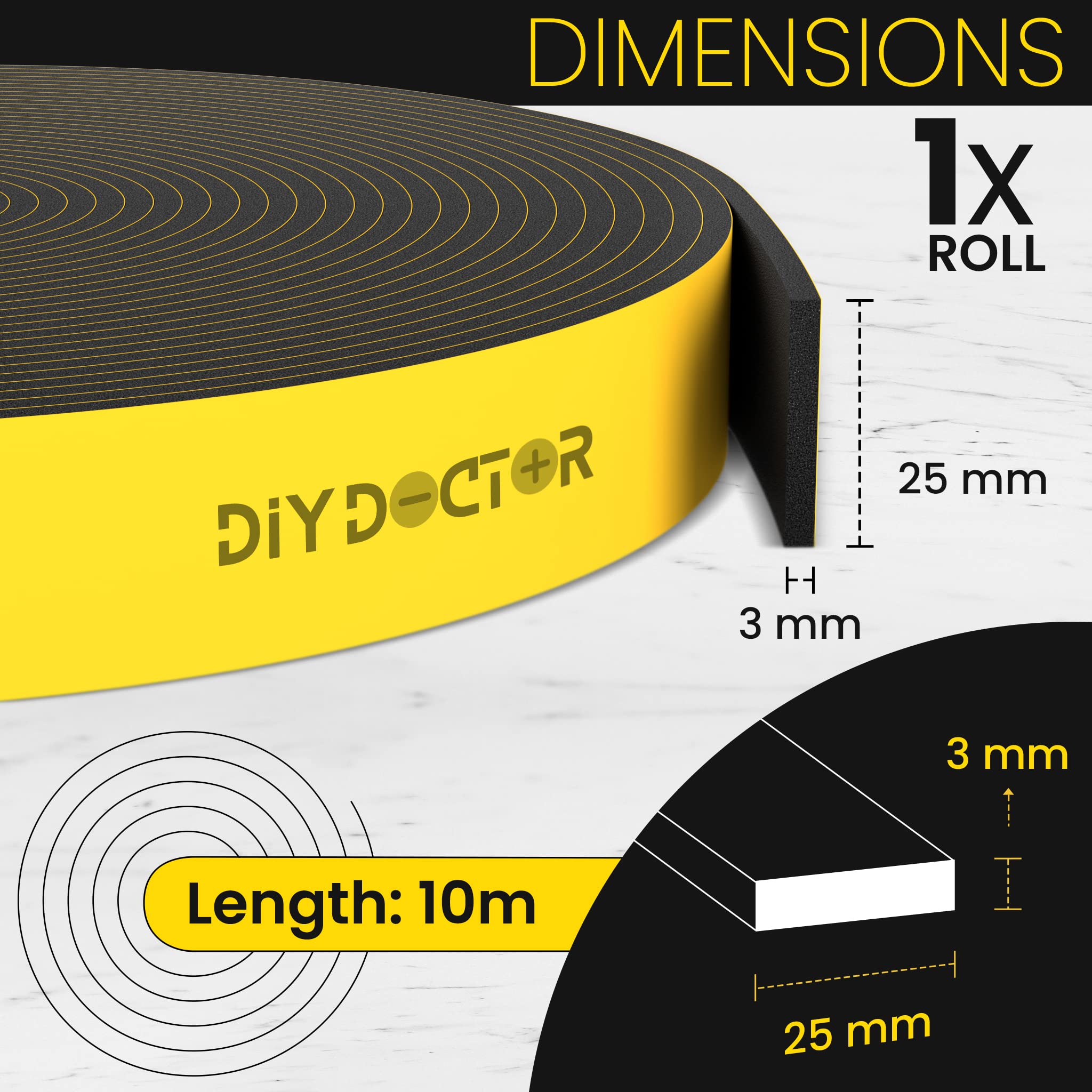 Box of 40pcs - DIY Doctor Draught Excluder Tape 10m x 25mm x 3mm