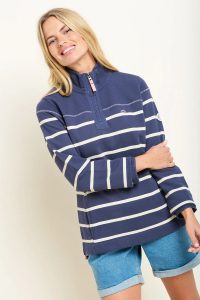 One Off Job Lot Of 8 Ladies Brakeburn Navy Stripe Quarter Zip